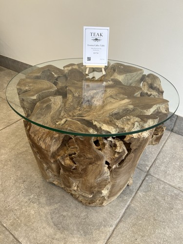Teak root erosion coffee table - root,