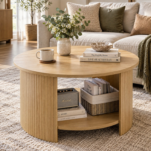 Round coffee table oak 80cm - round, 2
